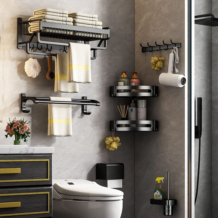 BowLift | Modern black metal bath hardware set towel bar bathroom hardware set