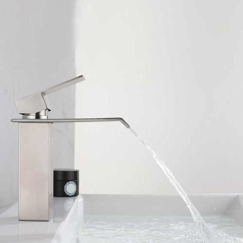 BowLift | Industrial Faucets Faucet Stainless Steel Lever Handles Waterfall Spout Bathroom Faucet