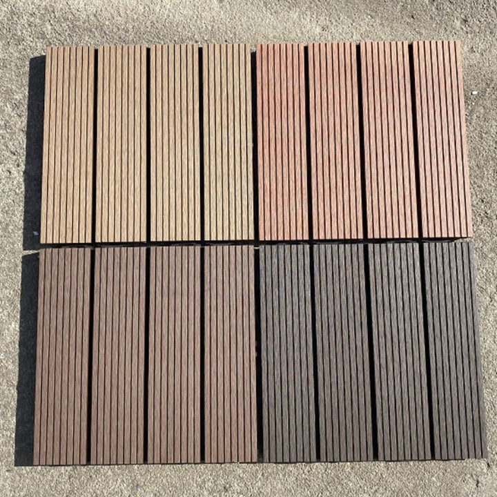 BowLift | 12" X 12" PVC 6-Slat Square Patio Tiles Snap Fit Installation Outdoor Floor Tiles