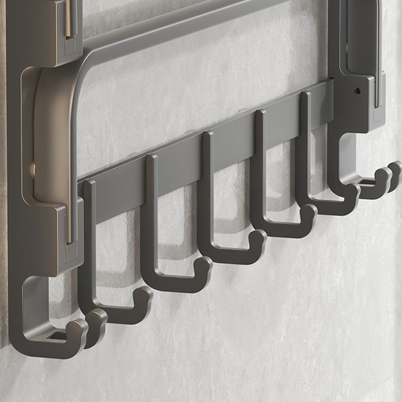 BowLift | Modern gray bathroom hardware set with bath shelf/towel holder/robe hook/toilet paper holder