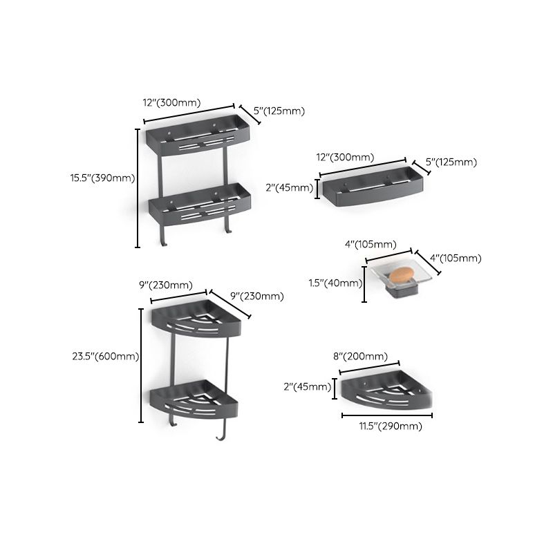 BowLift | Gray contemporary bathroom accessory set Brushed gray bath shelf/toilet paper holder/towel bar