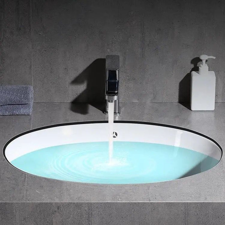BowLift | Modern Under-Mount Sink Oval Porcelain with Pop-Up Drain Sink