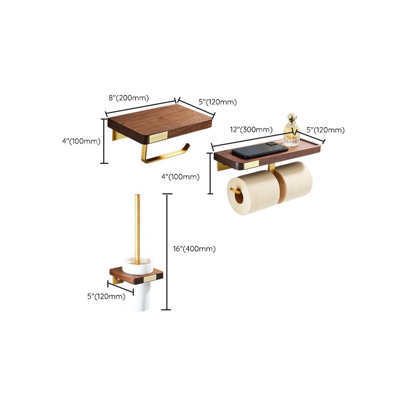 BowLift | 6-piece walnut bathroom accessory set metal gold bath hardware set