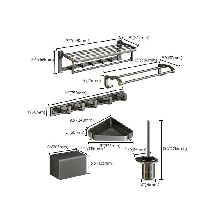 BowLift | Modernism Aluminum Bathroom Accessories Set Gray Metal Bathroom Set with Towel Holder/Bath Shelf