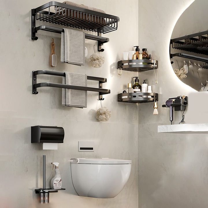 BowLift | Modern Bathroom Accessory Set Black Bathroom Shelf Bathroom Accessory Set