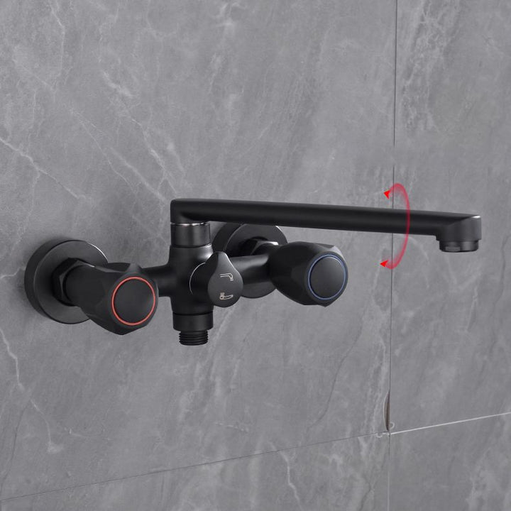 BowLift | Modern Bathtub Faucet Trim Black Wall Mounted Swivel Spout with Hand Shower