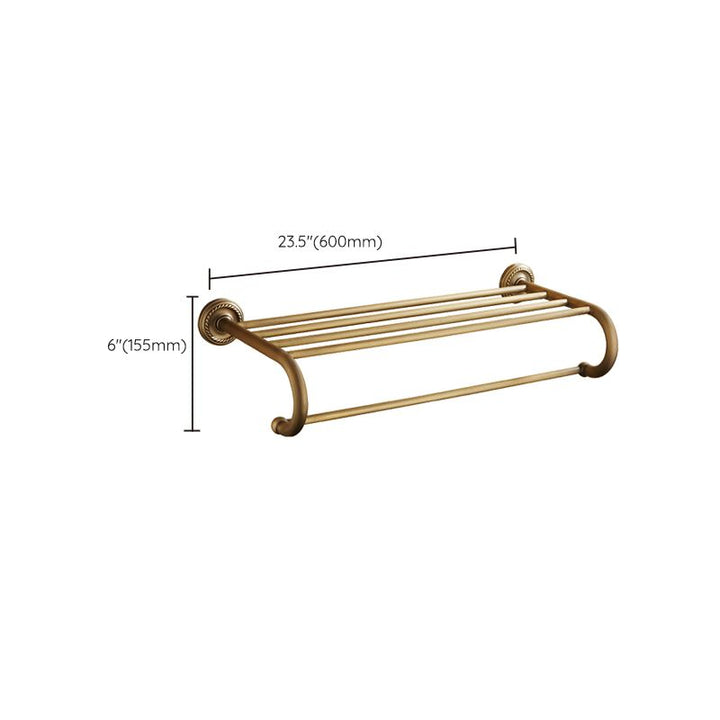 BowLift | Worn Brass Traditional Bathroom Set with Bath Shelf/Paper Holder & Towel Bar