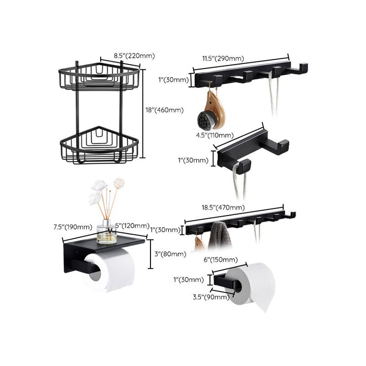 BowLift | Matt Black 5-piece modern bathroom accessory as a single item or as a set with towel bar