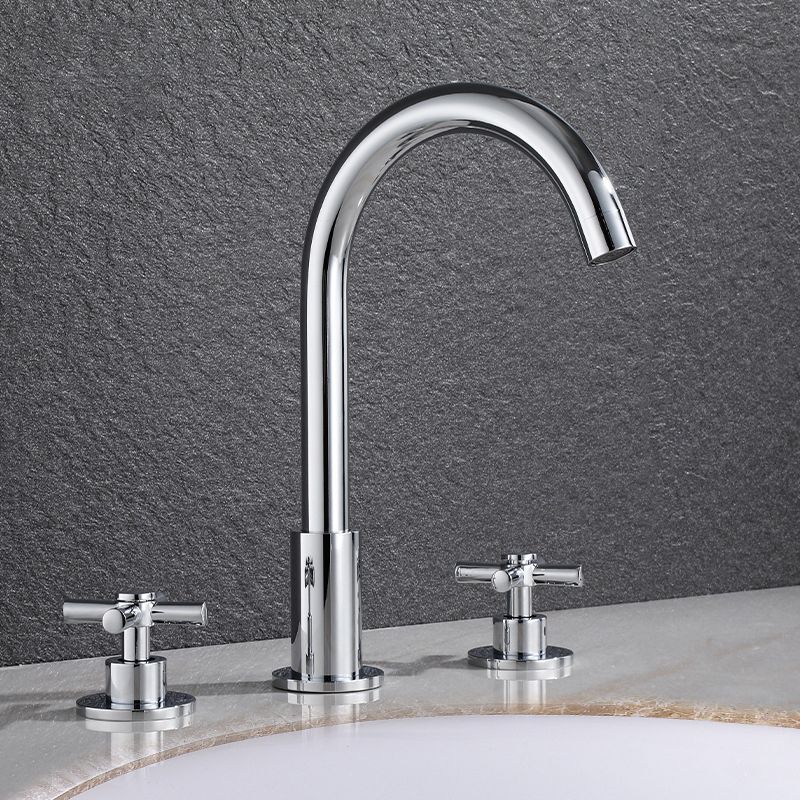 BowLift | Goose Neck Bathroom Sink Faucet 2 Handles Hot and Cold Water Sink Faucet with Drain