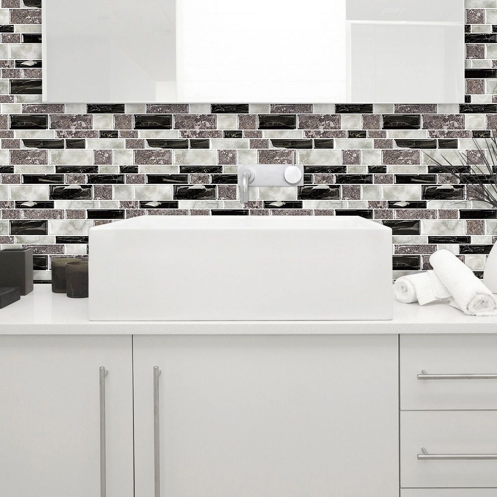 BowLift | 12"x 12" Resin Mosaic Tiles Square Self-Adhesive Tiles for Backsplash & Wall Tile