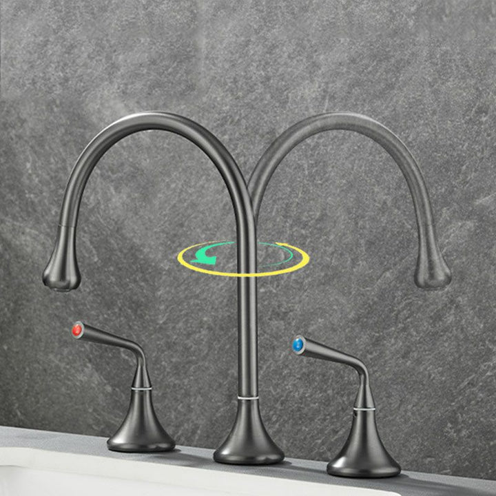 BowLift | Double Handle Tub Filler Deck Mounted High Arc Brass Modern Roman Tub Filler