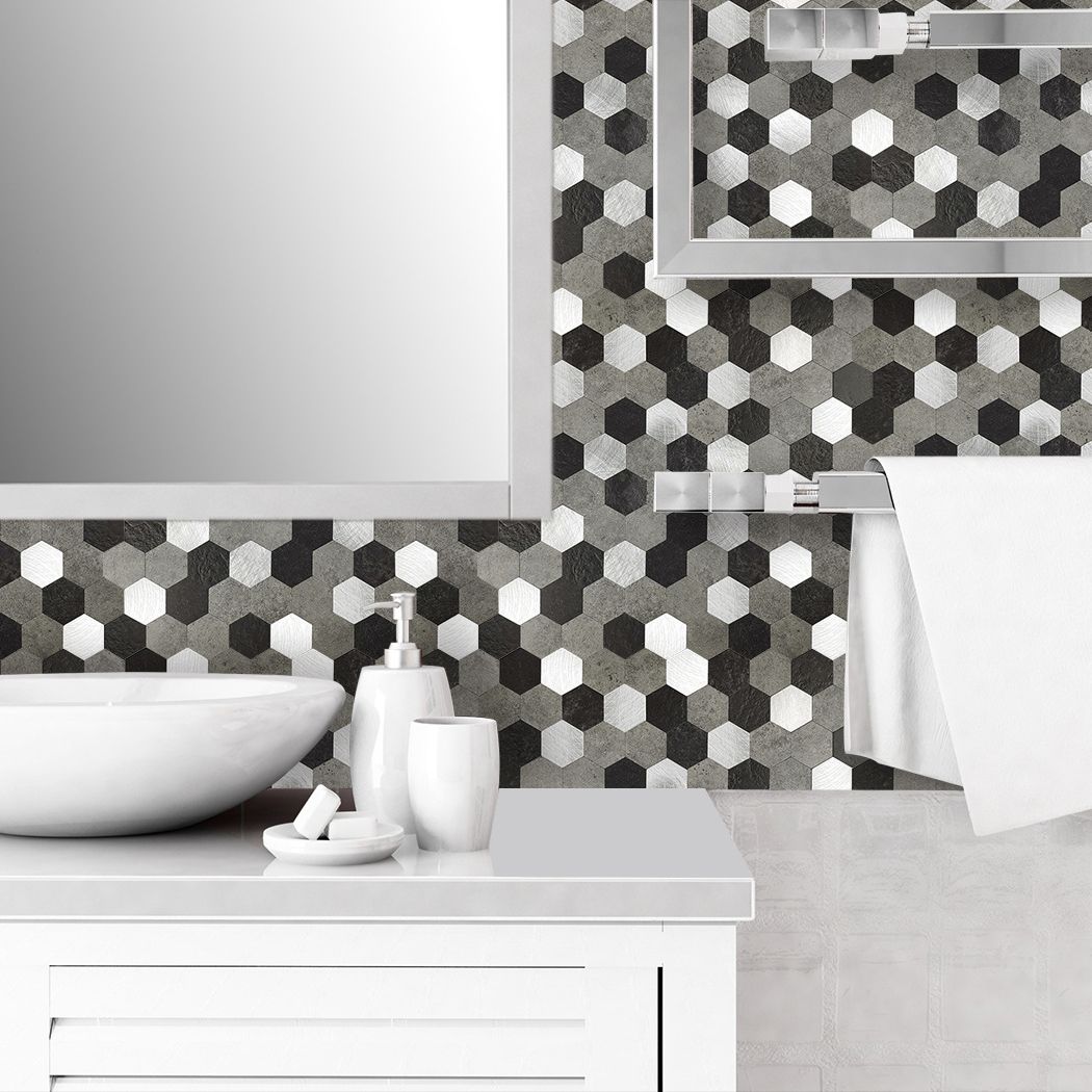 BowLift | Hexagonal Mosaic Tiles Metal Peel and Stick Tiles for Kitchen and Bathroom, 11.8" x 11.8"