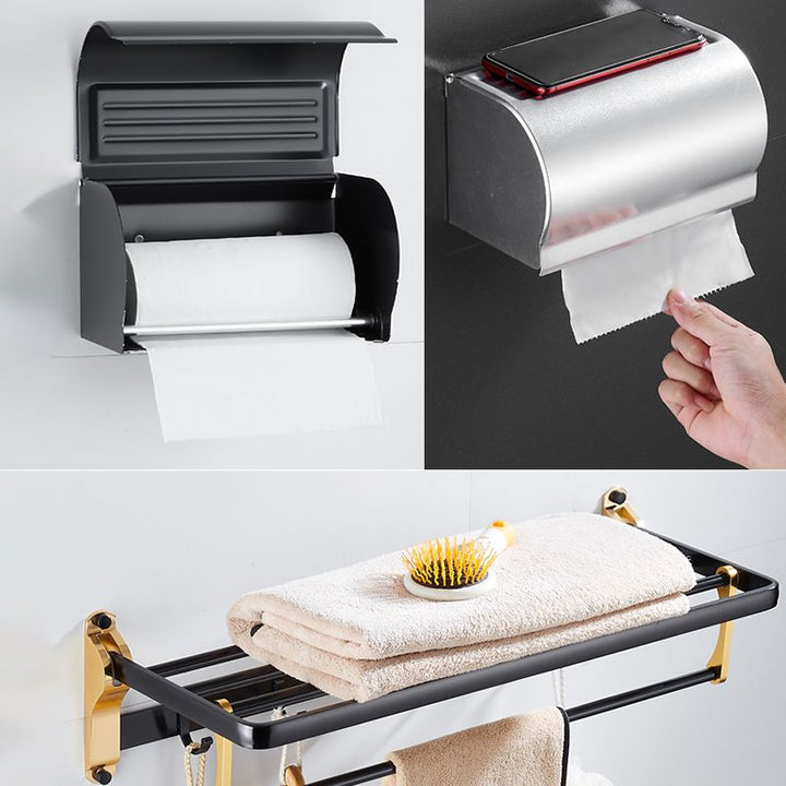 BowLift | 6-piece contemporary bathroom accessory set bathroom shelf/towel bar paper holder included