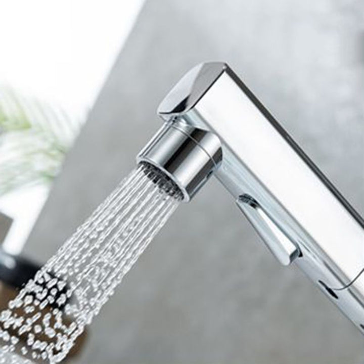 BowLift | Contemporary Vessel Sink Faucet Copper Single Handle Low Arc Pull Down Vessel Faucet