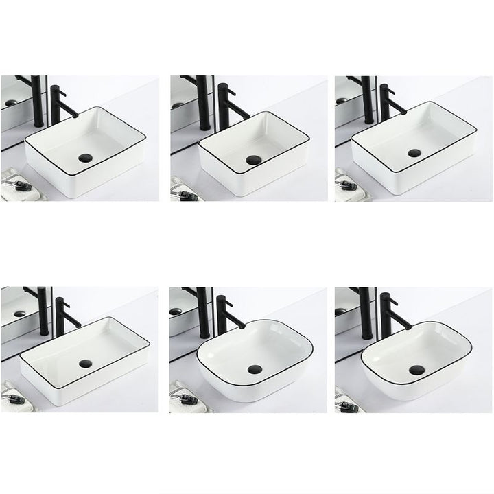 BowLift | Contemporary sink with pop-up drain porcelain rectangular basin