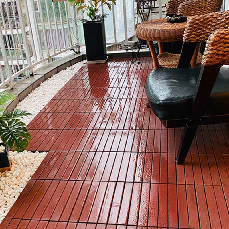 BowLift | Red 6-Slat Square Wood Deck Tiles Snap-Fit Installation Floor Tiles