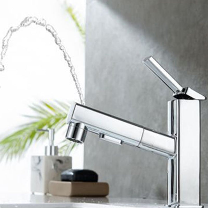 BowLift | Contemporary Vessel Sink Faucet Copper Single Handle Low Arc Pull Down Vessel Faucet