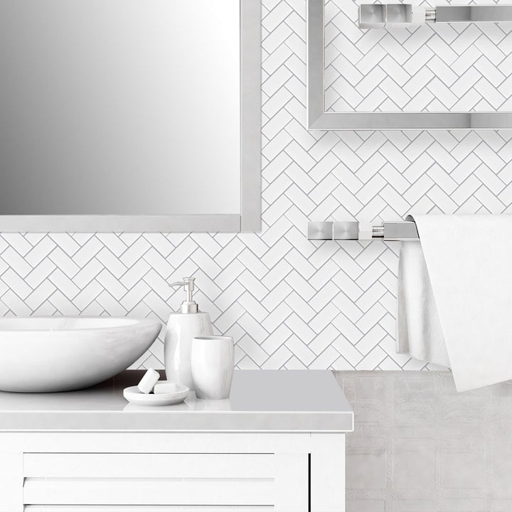 BowLift | Square Peel & Stick Mosaic Tile Herringbone Peel and Stick Wall Tile