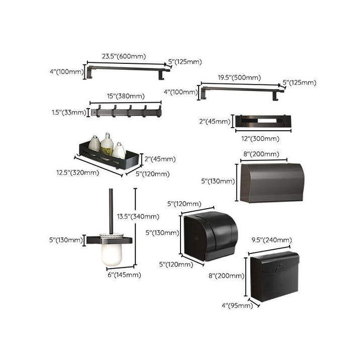 BowLift | Modern Matte Black Bathroom Accessory Set with Bath Shelf/Towel Hooks/Towel Bar