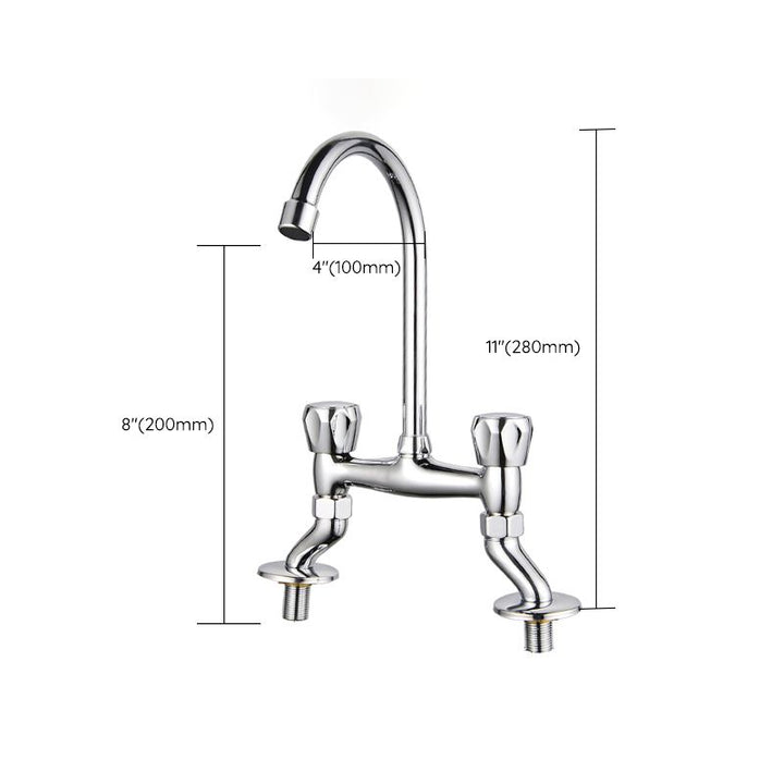 BowLift | Contemporary Widespread Sink Faucet Knob Handle Goose Neck Arc Solid Brass Faucet