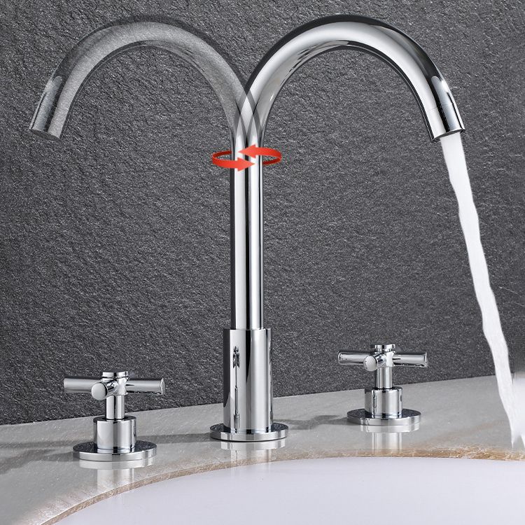 BowLift | Goose Neck Bathroom Sink Faucet 2 Handles Hot and Cold Water Sink Faucet with Drain