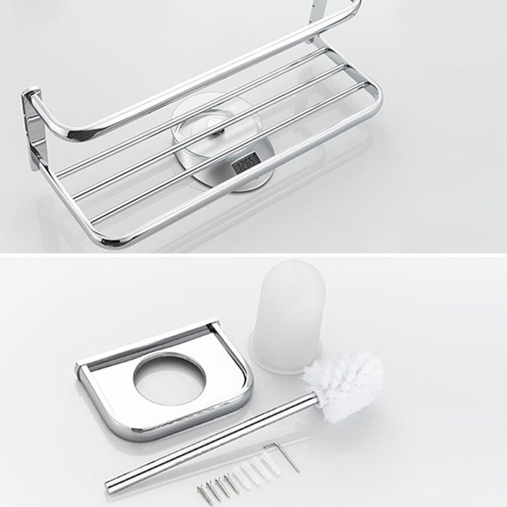 BowLift | Contemporary silver bathroom set with bathroom shelf and towel rail