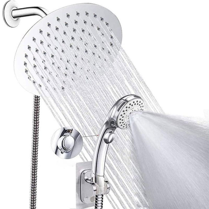 BowLift | Round Dual Shower Head Stainless Steel 5 Spray Patterns Wall Mounted Shower Head