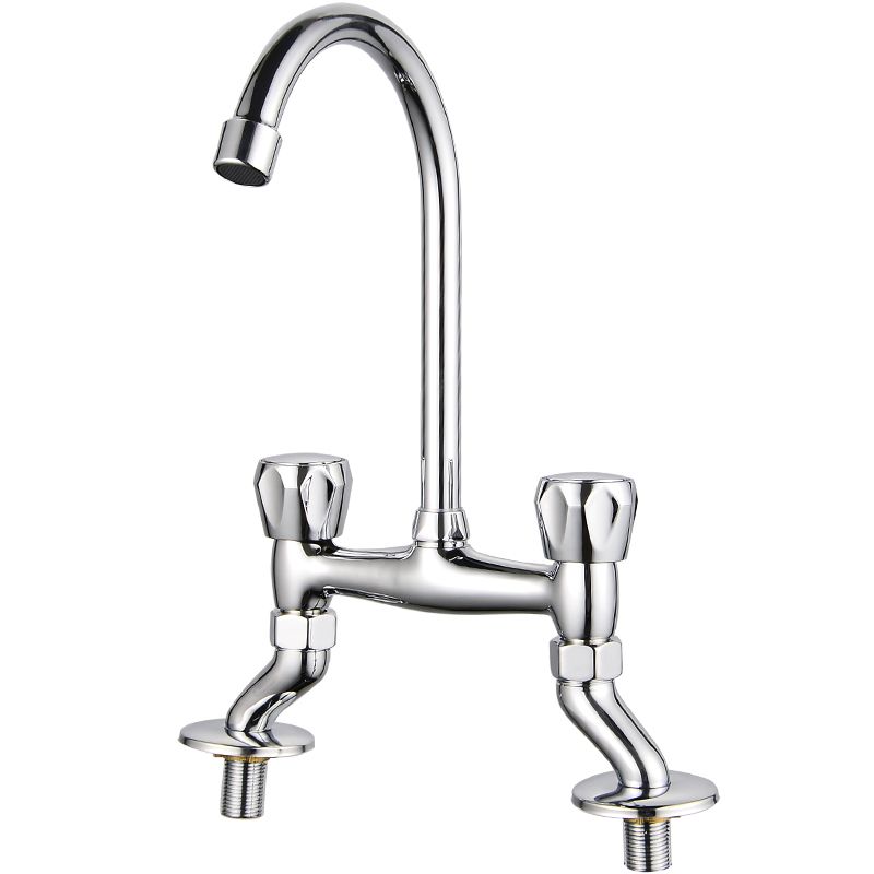 BowLift | Contemporary Widespread Bathroom Faucet Knob Handle Goose Neck Arc Solid Brass Faucet