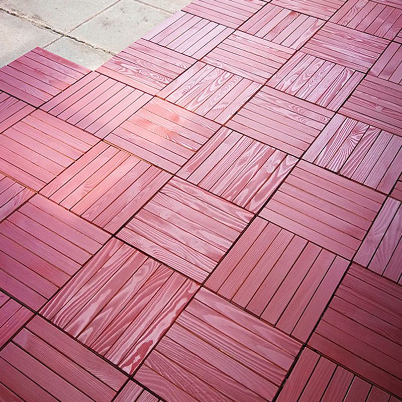 BowLift | Red 6-Slat Square Wood Deck Tiles Snap-Fit Installation Floor Tiles