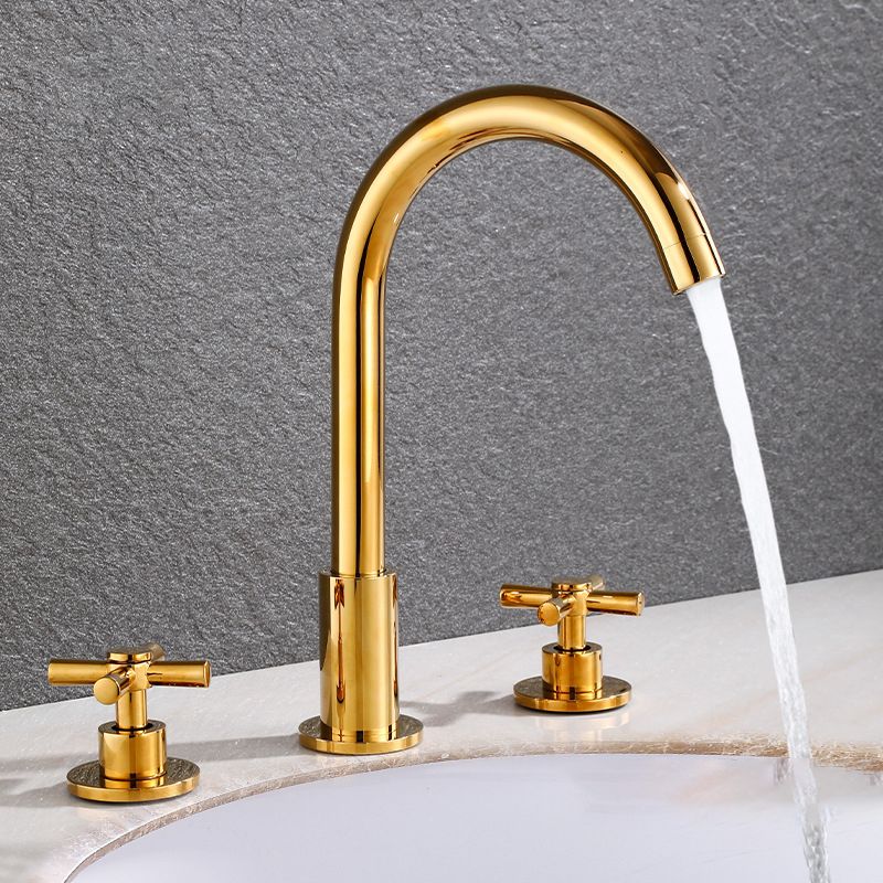 BowLift | Goose Neck Bathroom Sink Faucet 2 Handles Hot and Cold Water Sink Faucet with Drain