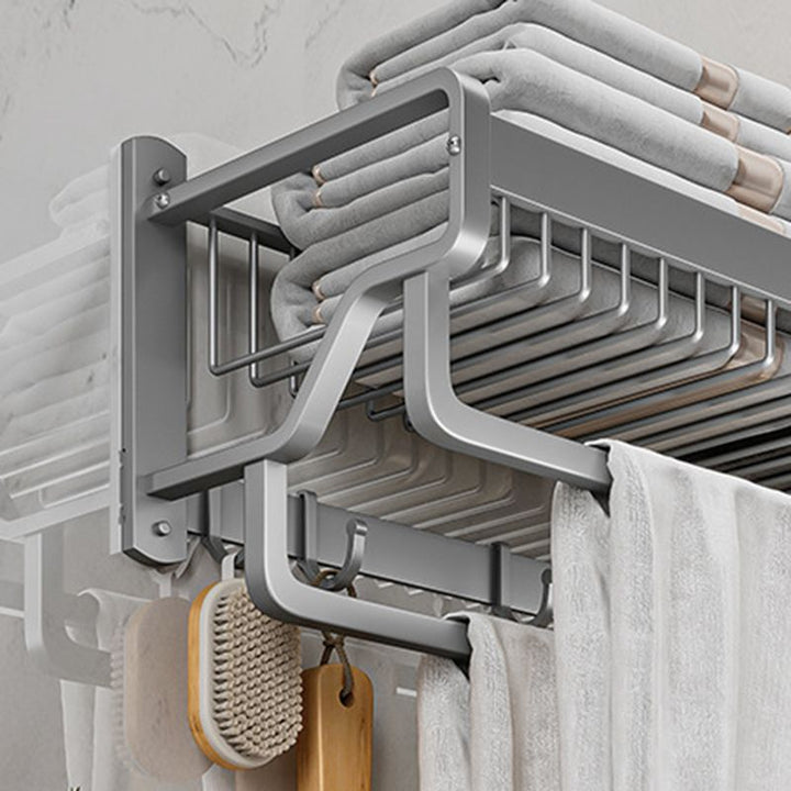 BowLift | Modern Metal Bath Accessory Set Polished Silver Bath Shelf/Paper Holder/Towel Hook