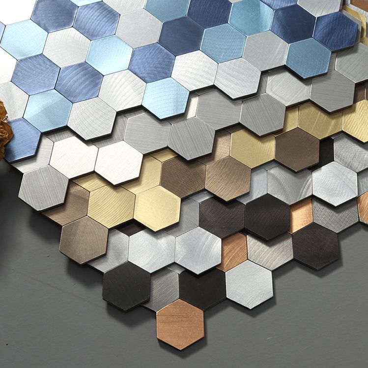 BowLift | Hexagonal Mosaic Tiles Metal Peel and Stick Tiles for Kitchen and Bathroom, 11.8" x 11.8"