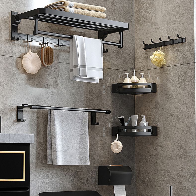 BowLift | Modern Matte Black Bathroom Accessory Set with Bath Shelf/Towel Hooks/Towel Bar