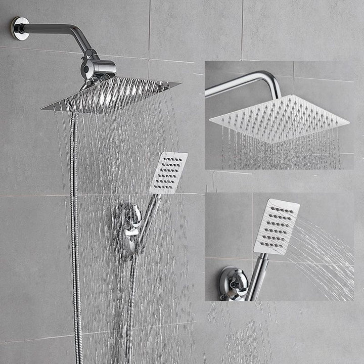 BowLift | Silver Square Double Shower Head Modern Water Filtration Wall-Mounted Shower Head
