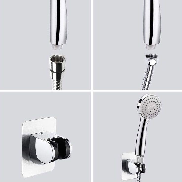 BowLift | 4-Setting Silver Shower Set Concealed Wall Mount Holder Tee with Outlet