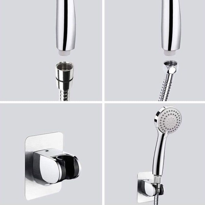 BowLift | 4-Setting Silver Shower Set Concealed Wall Mount Holder Tee with Outlet