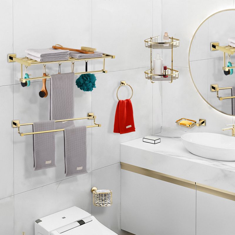 BowLift | Gold Modern Bathroom Set, Polished Gold, 4 Pieces, Towel Holder, Paper Holder