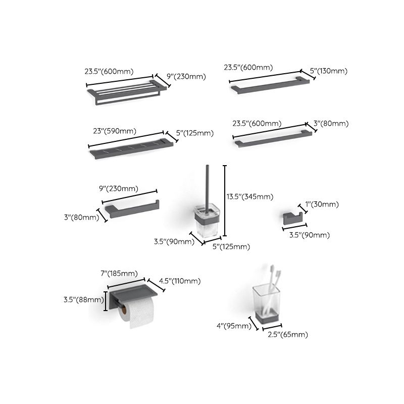 BowLift | Gray contemporary bathroom accessory set Brushed gray bath shelf/toilet paper holder/towel bar