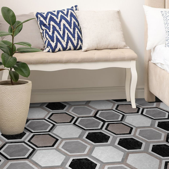 BowLift | Peel & Stick Vinyl Floor Mat Dark Vinyl Floor with Brick Look