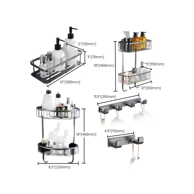 BowLift | Gray 5-piece modern bathroom accessory set made of stainless steel