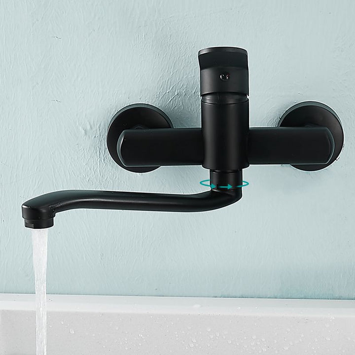 BowLift | Low-Arc Bathtub Filler Black Lever Wall-Mounted Copper Bathtub Filler