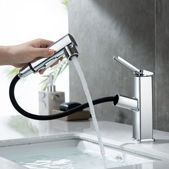 BowLift | Contemporary Vessel Sink Faucet Copper Single Handle Low Arc Pull Down Vessel Faucet