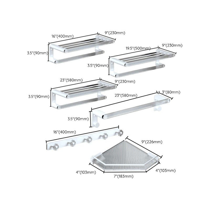 BowLift | White & clear acrylic bathroom accessory set with towel holder/paper holder/robe hooks