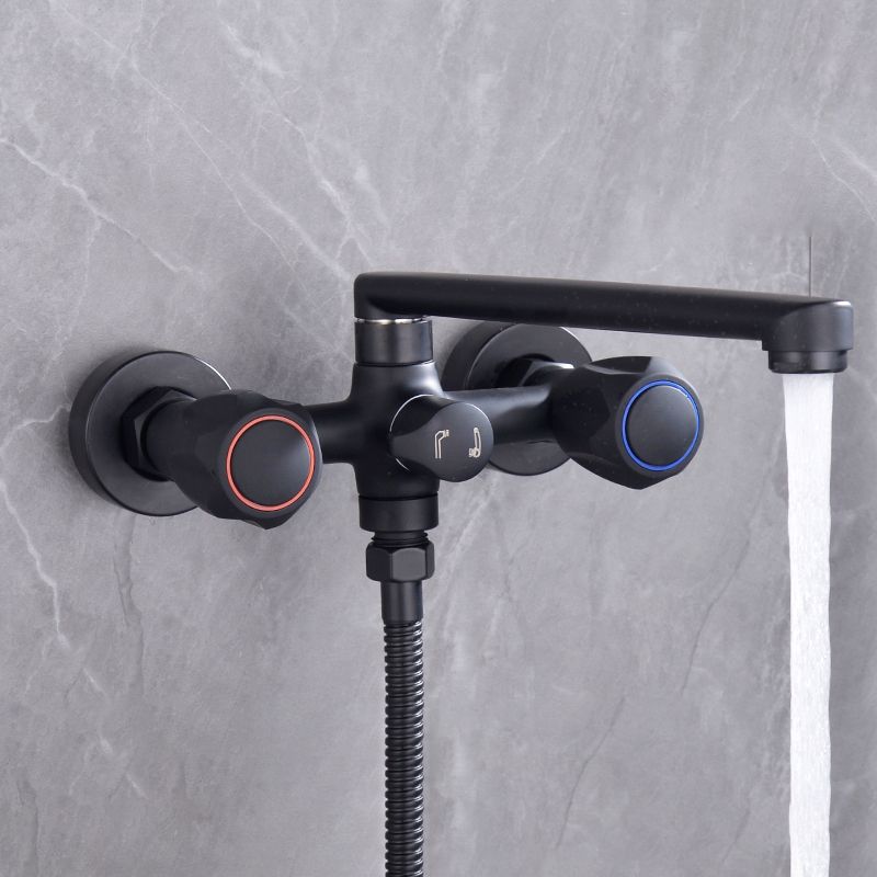 BowLift | Modern Bathtub Faucet Trim Black Wall Mounted Swivel Spout with Hand Shower