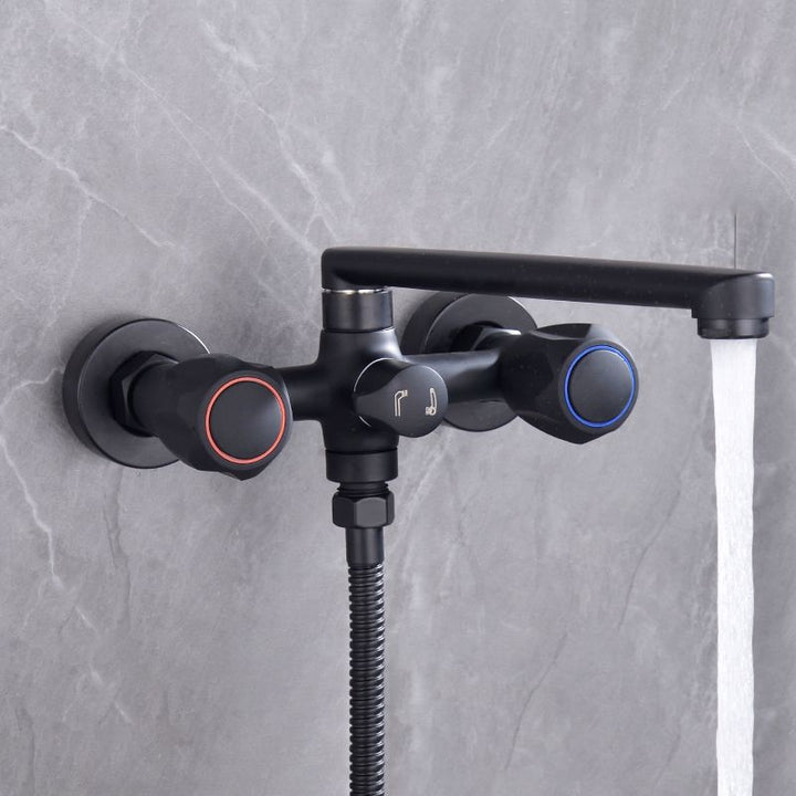 BowLift | Modern Bathtub Faucet Trim Black Wall Mounted Swivel Spout with Hand Shower