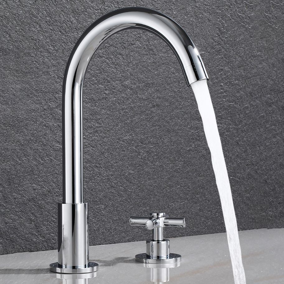 BowLift | Goose Neck Bathroom Sink Faucet 2 Handles Hot and Cold Water Sink Faucet with Drain
