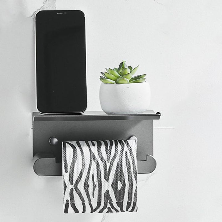 BowLift | 7-piece bathroom hardware set matte black/gray with bath shelf/towel holder/bath towel hooks