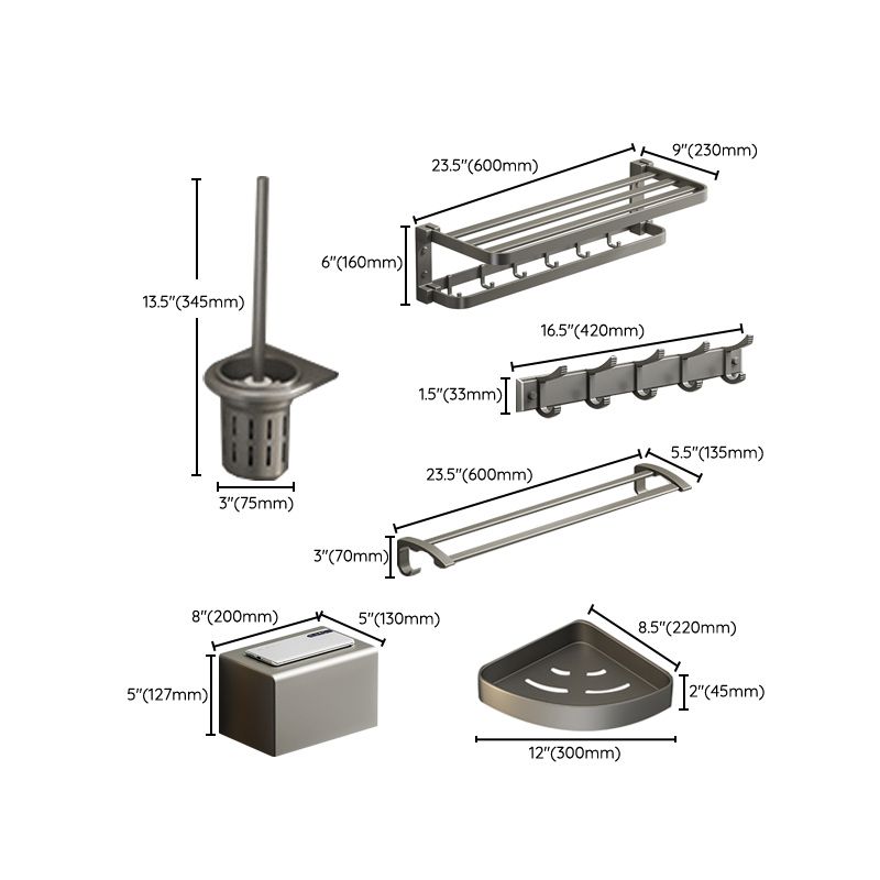BowLift | Modern Gray Bathroom Accessory Set Aluminum Stainless Steel Bathroom Shelf/Towel Hooks/Towel Bar