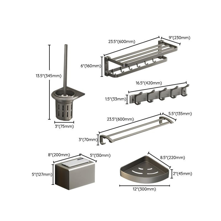 BowLift | Modern Gray Bathroom Accessory Set Aluminum Stainless Steel Bathroom Shelf/Towel Hooks/Towel Bar