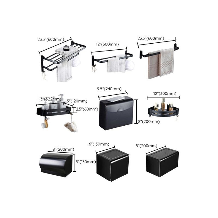BowLift | Contemporary 8-piece Bathroom Accessory Set Matte Black Bathroom Shelf/Paper Holder/Towel Hook
